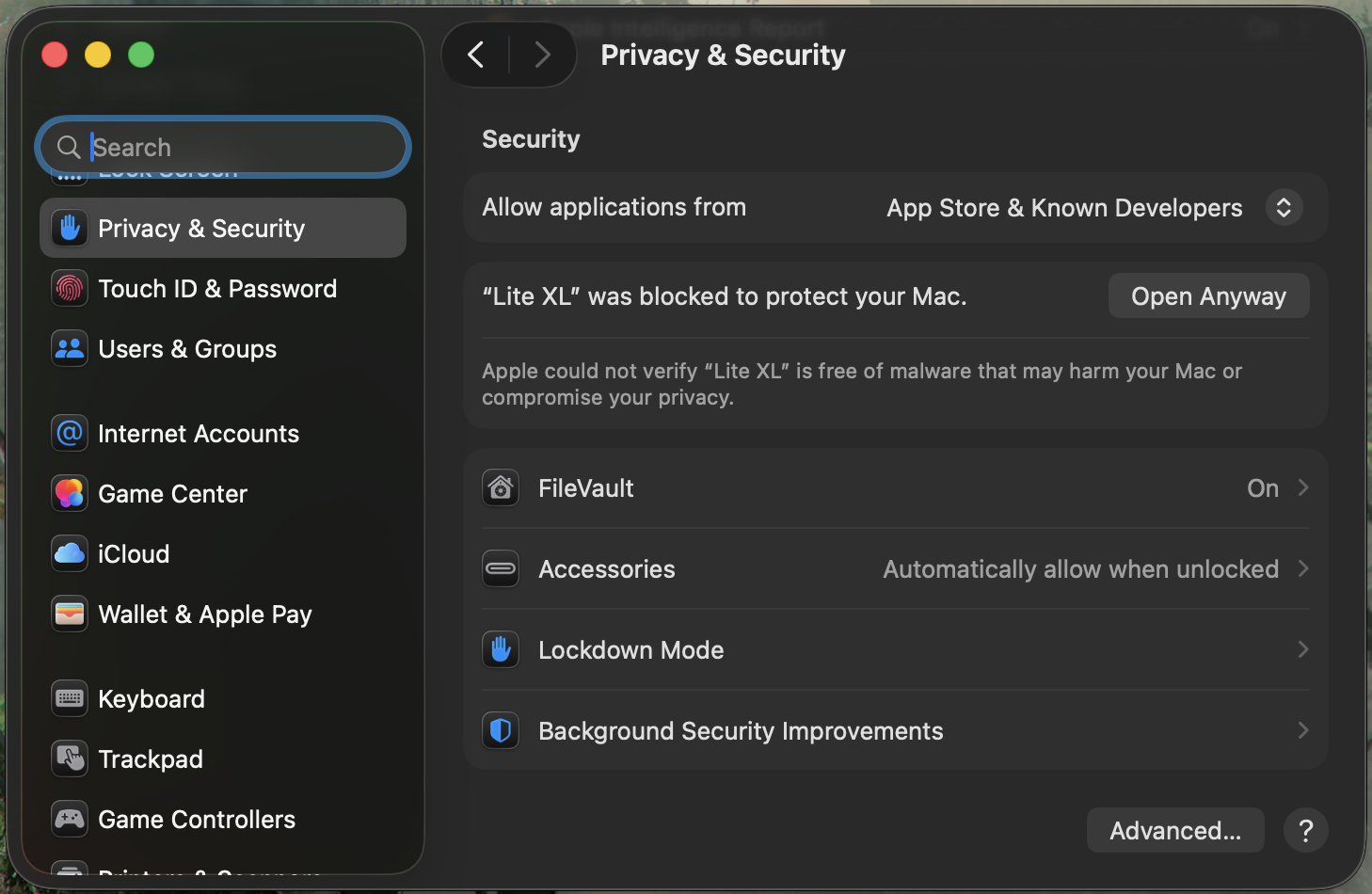 MacOS security settings
