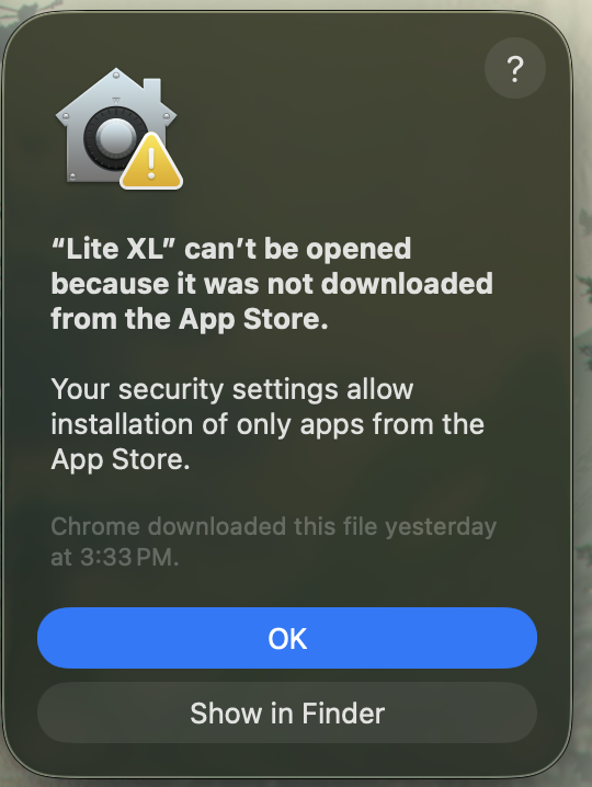 MacOS LiteXL warning 1