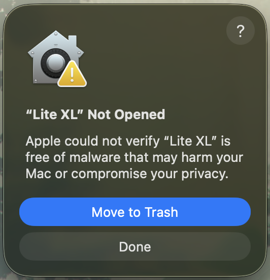 MacOS LiteXL warning 2